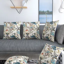 MONKDECOR Beige & Blue 2 Pieces Floral Square Cushion Covers image 3