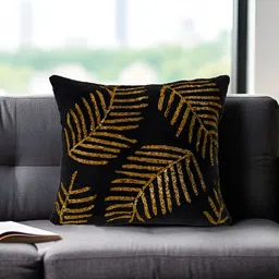 YWULY Black & Beige Floral Embellished Square Cushion Cover image 4