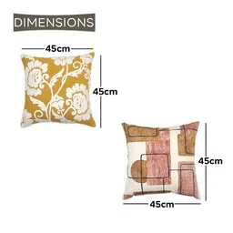 Ode & Cleo Off White & Mustard Yellow 3 Pieces Embroidered Square Cushion Covers image 4