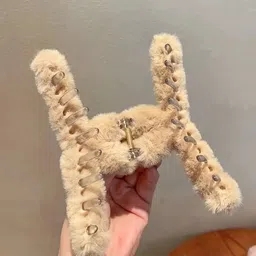 total home 3PC Fluffy Faux Fur Hair Claw Clips for Women – Soft Plush Winter Hair Hair Claw image 2