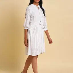 W Self Design Tie-Up Neck Schiffli Fit & Flare Dress image 4