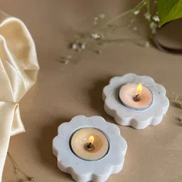 HOMEARTE White 2 Pieces Flower Shape Marble Tea Light Candle Holders image 3
