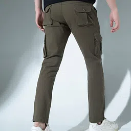 Hubberholme Men Olive Green Slim Fit Stretchable Solid Cargos image 4