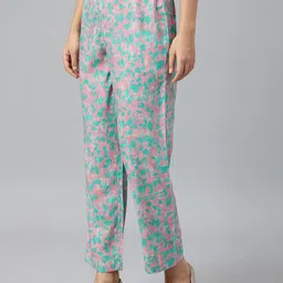 W Women Purple Floral Print Textured Trousers image 2