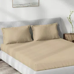 DDecor Beige Cotton 180 TC Queen Bedsheet With 2 Pillow Covers image 3