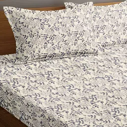 Srijee Decors Grey & Cream Floral 210 TC Fitted Queen Bedsheet With 2 Pillow Covers image 3