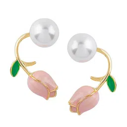 FIMBUL Gold Plated Flower Pearls Stud Earrings image 3