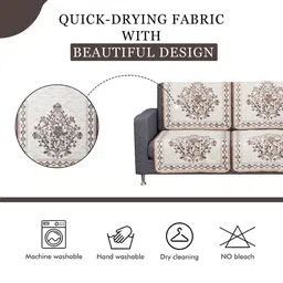 Kuber Industries Brown & White 8 Pieces Printed Cotton Sofa Covers image 3