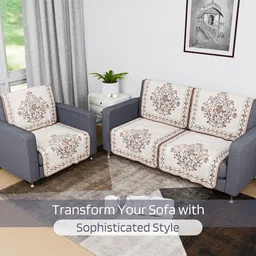 Kuber Industries Brown & White 6 Pieces Printed Cotton Sofa Covers image 3