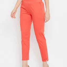 Clora Creation Women Peach-Coloured Regular Fit Solid Cigarette Trousers image 3