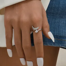 MYKI Silver-Plated CZ-Studded Adjustable Ring image 3