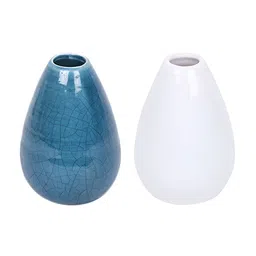 TAYHAA Blue & White 2 Pieces Ceramic Flower Vases image 3