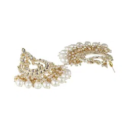 Adwitiya Collection Gold-Plated Artificical Stones Studded & Beaded Classic Drop Earrings image 2