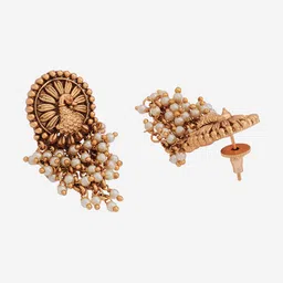 Kushal's Fashion Jewellery Gold-Plated Beaded Classic Antique Drop Earrings image 3