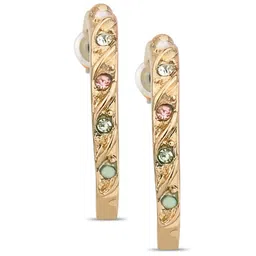 Accessorize Crystals-Studded Gem Inlay Half Hoop Earrings image 3