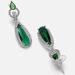 ZENEME American Diamond studded Teardrop Shaped Drop Earrings image 3