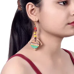 AAKRITI ART CREATIONS Brass-Plated Wooden Drop Earrings image 3