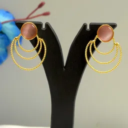 TISHUL JEWELS Gold-Plated Artificial Stones Studded Contemporary Shaped Drop Earrings image 5