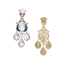 AURAA TRENDS Gold-Plated Kundan-Studded Contemporary Drop Earrings image 3