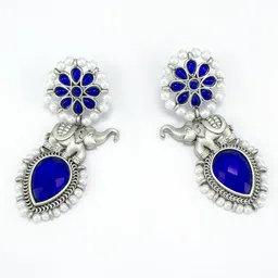 PRIVIU Silver-Plated Contemporary Monalisa Stone Elephant Drop Earrings image 4