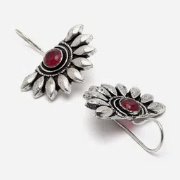 Sanjog Silver Plated Contemporary Artificial Stones Drop Oxidised Floral Earrings image 3