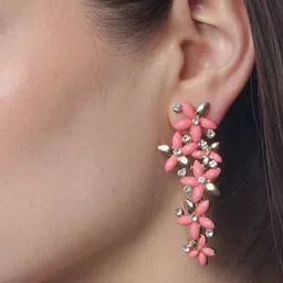 DressBerry Gold-Plated And Pink Artificial Stones Contemporary Drop Earrings image 2