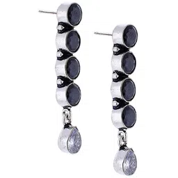 Bamboo Tree Jewels Silver-Plated Stone-Studded Contemporary Drop Earrings image 5