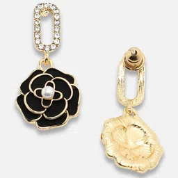 DressBerry Black Gold-Plated Artificial Stones Studded Classic Drop Earrings image 3