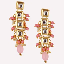 LUCKY JEWELLERY Gold-Plated Contemporary Kundan Studded Drop Earrings image 3