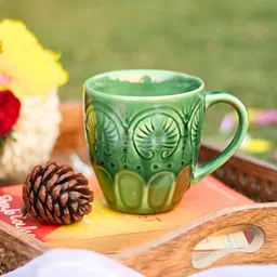 WEAVING HOMES Green Hand Painted Printed Ceramic Glossy Mugs Set of Cups and Mugs image 3
