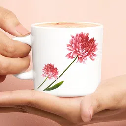 Larah by BOROSIL Pink & White 6 Pieces Floral Printed Opalware Matte Coffee Mugs 180 ml image 3