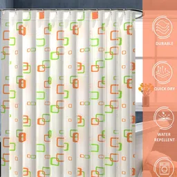 Kuber Industries 2-Pcs Green & Orange Printed Shower Curtains image 2