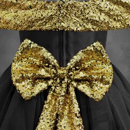 A.T.U.N. Girls Black & Gold-Toned Off-Shoulder Net Maxi Dress with Gloves image 3