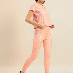 Bannos Swagger Peach Tie and Dye Printed Round Neck T-shirt & Tight image 3