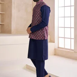 Inddus Woven-Design Mandarin Collar Nehru Jacket image 2
