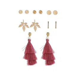 DESTINY JEWELS Set Of 6 Gold-Plated Pearls Studded Leaf Shaped Studs image 3