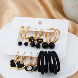 DESTINY JEWELS Set Of 9 Gold Plated Circular Shaped Hoops Earrings image 3