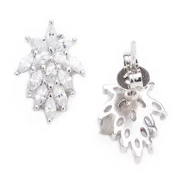 KARATCART Silver-Toned Leaf Shaped Cubic Zirconia Studded Studs Earrings image 3
