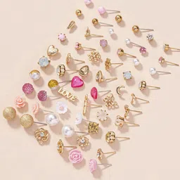 Jewels Galaxy Set Of 30 Gold-Plated Crystals Studded Studs Earrings image 3