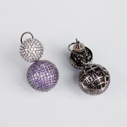 Niscka Rhodium-Plated American Diamond Studded Diamond Shaped Jhumkas Earrings image 3