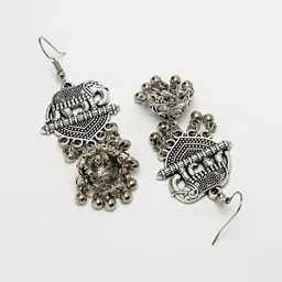 NVR Silver-Plated Elephant Design Oxidised Jhumkas image 2