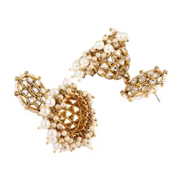 AARSHVI Gold-Plated Kundan Contemporary Jhumkas image 3