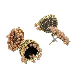 Shining Jewel - By Shivansh Gold-Plated Cubic Zirconia Studded Contemporary Jhumkas image 3