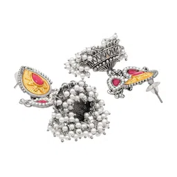 Shining Jewel - By Shivansh Silver-Plated Dome Shaped Cubic Zirconia Drop Earrings image 3