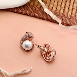 ABDESIGNS Rose Gold-Plated American Diamond-Studded & Beaded Classic Studs Earrings image 4