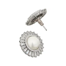 Saraf RS Jewellery Silver-Plated Cubic Zirconia Circular Stud Earrings image 3