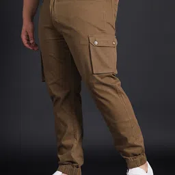 bigbanana Men Plus Size Mid-Rise Regular Fit Pure Cotton Cargos Trousers image 3