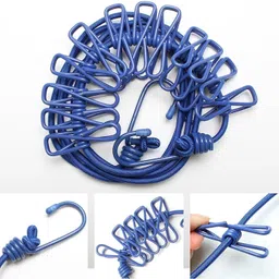 aattmgya Cloth-Drying Rope with Hooks Elastic Cloth Hanging 12 Clips Plastic, Steel Cloth Clips image 3