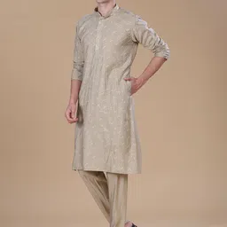 Anouk Brown Embroidered Straight Sequinned Kurta with Pyjamas image 3