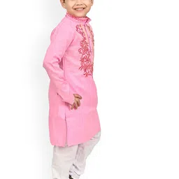 BAESD Boys Floral Yoke Design Mandarin Collar Thread Work Kurta With Churidar image 3